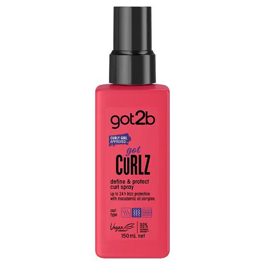 Sunday curl care routine with Got2b Define & Protect Curl Spray on bathroom counter surrounded by curl care products
