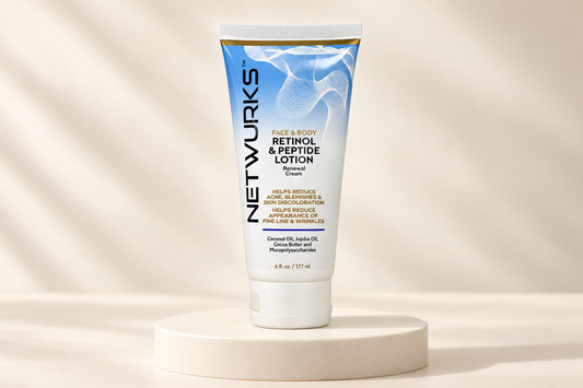 Netwurks Retinol & Peptide 177ml tube on a cream studio plinth