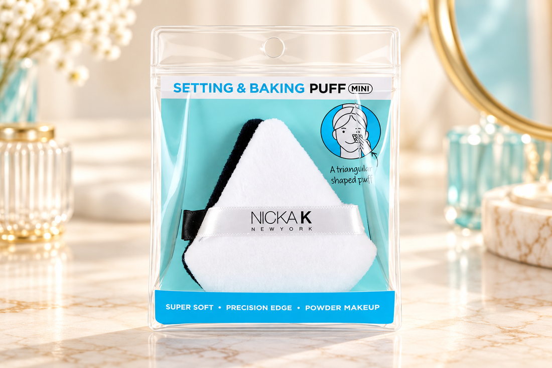 Nicka K Setting and Baking Mini Puffs NS073 in black and white in their turquoise packaging