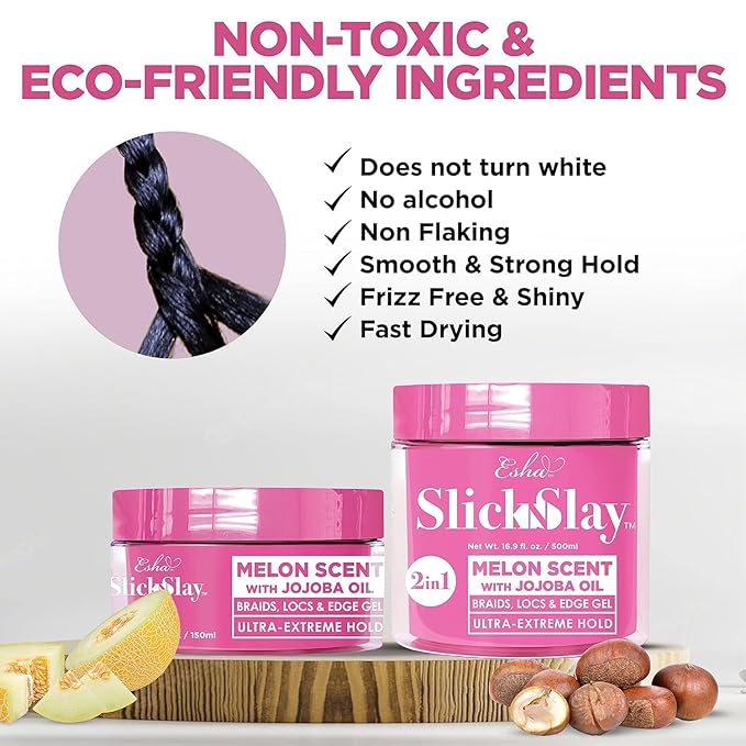 Esha Slick N Slay Melon Scent With Jojoba Oil Braiding Gel 3In1 Braid And Edge Gel