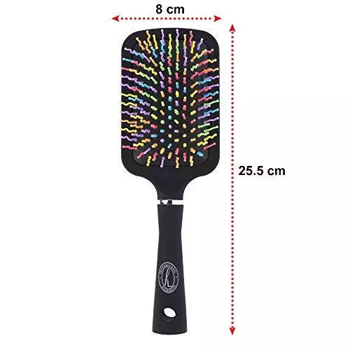 Multi-Coloured Paddle Brush - 11 Row with Wavy Bristles