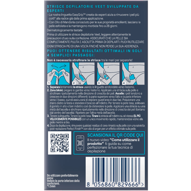 Veet 12+4 Depilatory Strips For Bikini & Armpits Sensitive Skin with Almond Oil