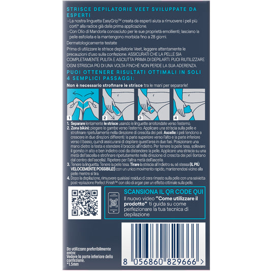 Veet 12+4 Depilatory Strips For Bikini & Armpits Sensitive Skin with Almond Oil