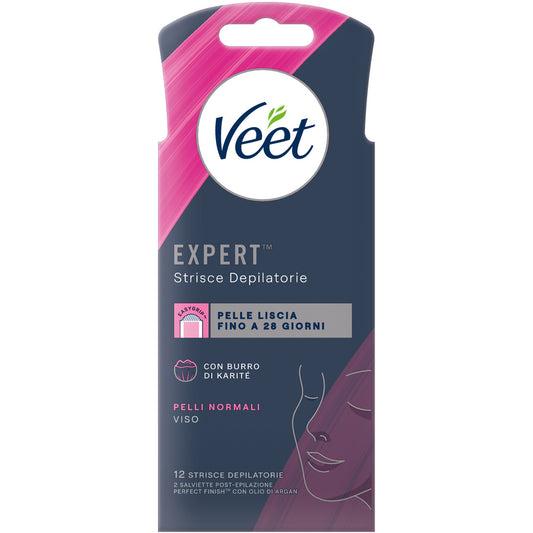 Veet 12 Facial Depilatory Strips Fpr Normal Skin With Shea Butter