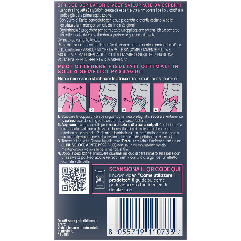 Veet 12 Facial Depilatory Strips Fpr Normal Skin With Shea Butter