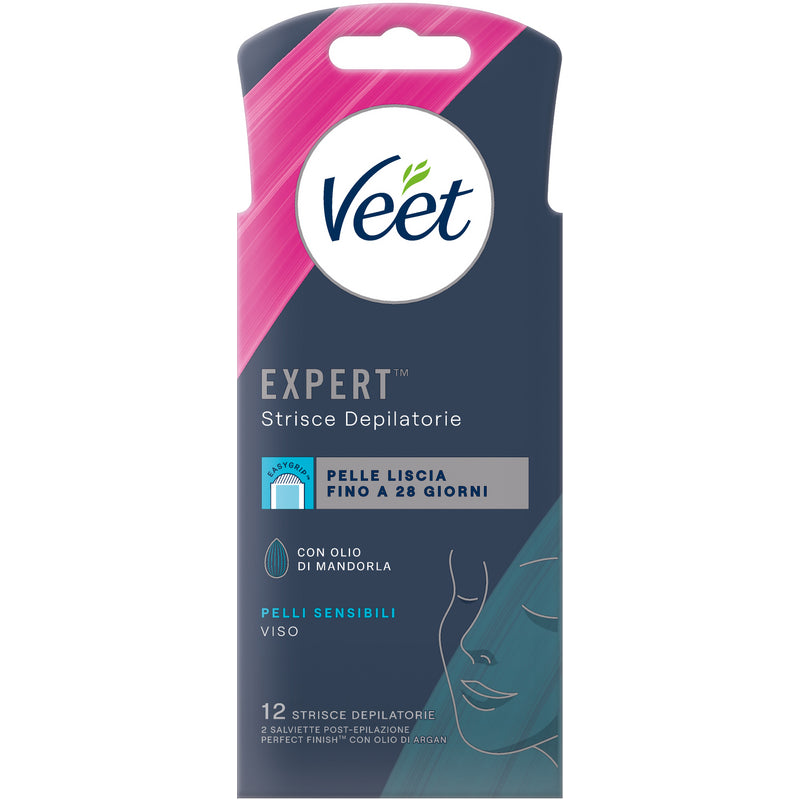 Veet 12 Facial Depilatory Strips For Sensitive Skin With Almond Oil