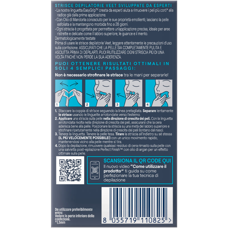 Veet 12 Facial Depilatory Strips For Sensitive Skin With Almond Oil