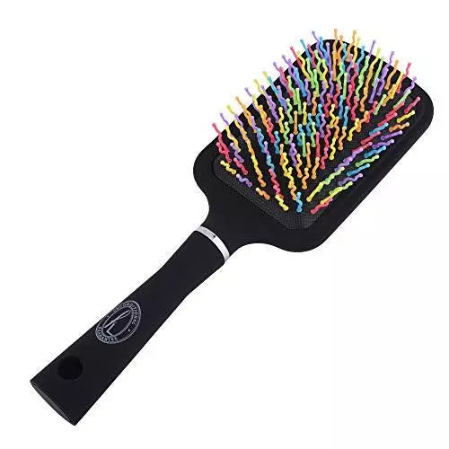 Multi-Coloured Paddle Brush - 11 Row with Wavy Bristles