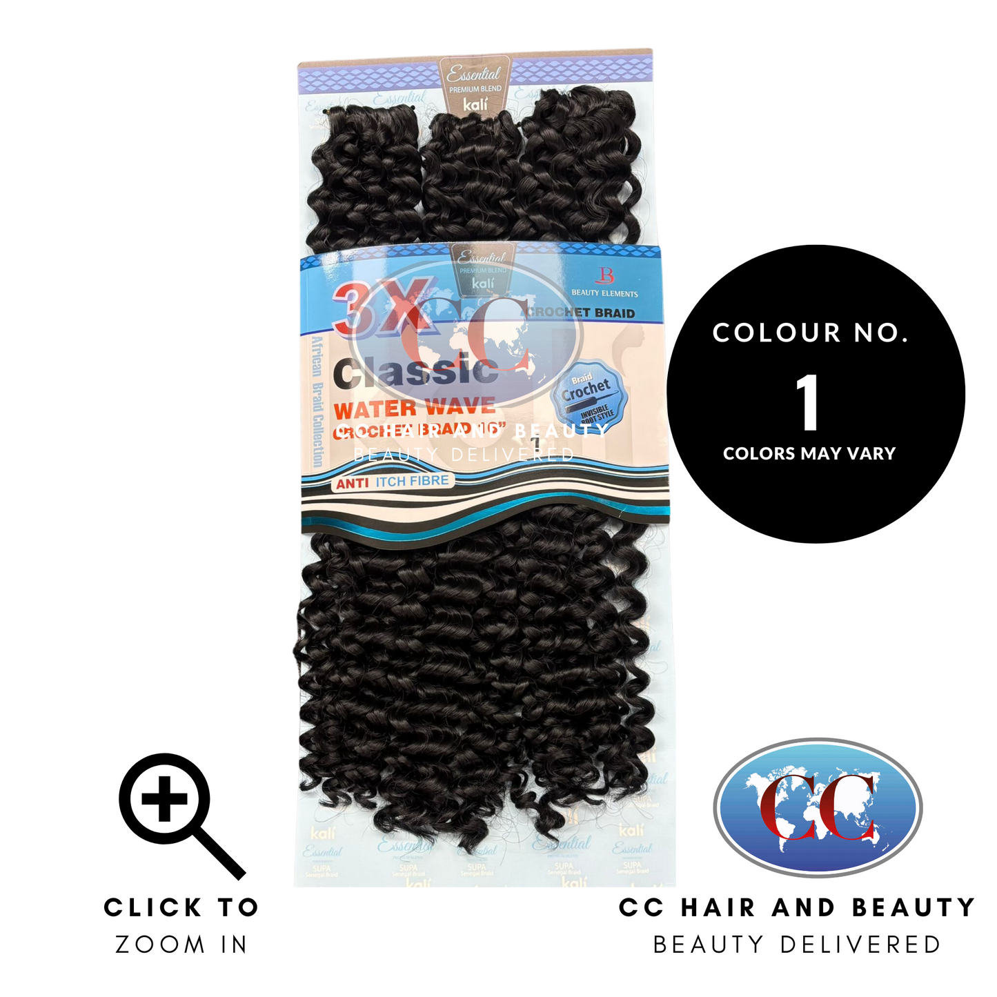 Kali Classic 3x Water Wave Crochet Braid 16"-Colour 1