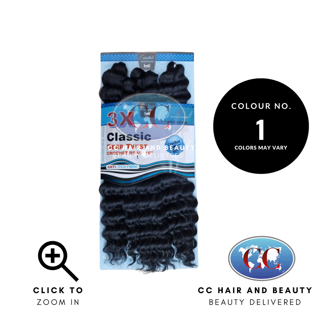Kali Essential – 3x Deep Twist Pre-Loop Crochet Braid 16"-Colour 1