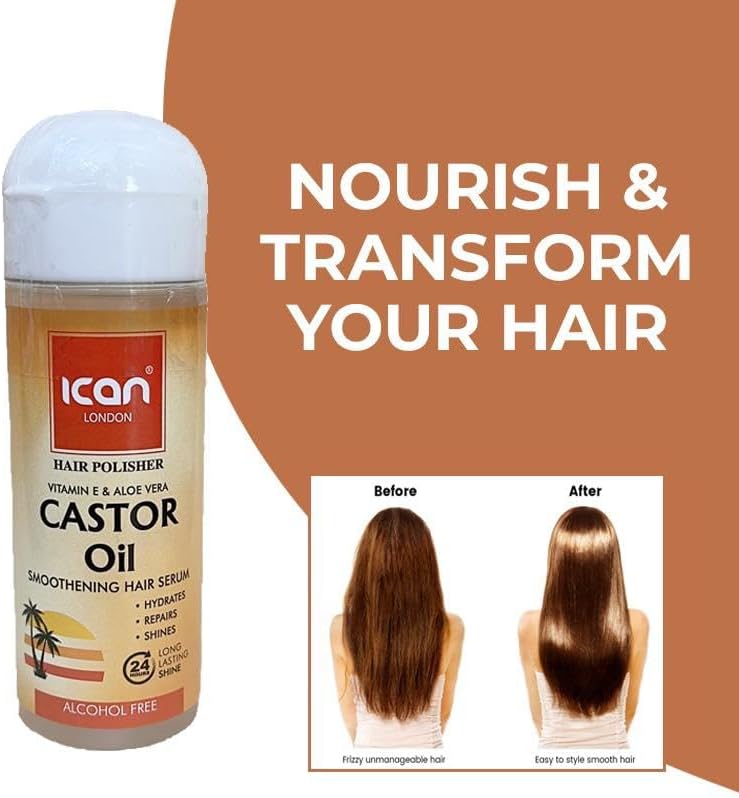 Ican London Hair Polisher Castor Oil Smoothing Hair Serum Alcohol Free 207ml