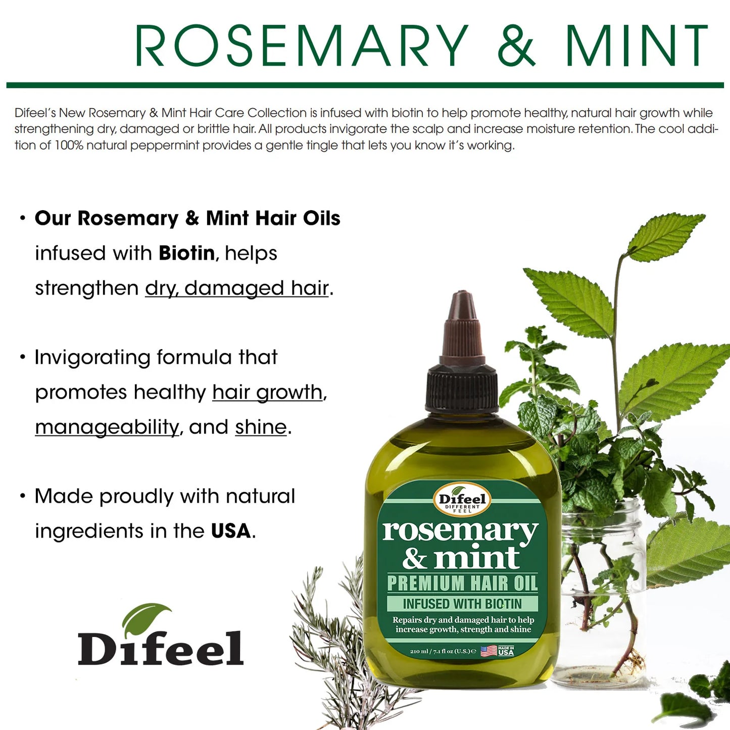 Difeel Rosemary and Mint Premium Hair Oil with Biotin 7.1 oz.