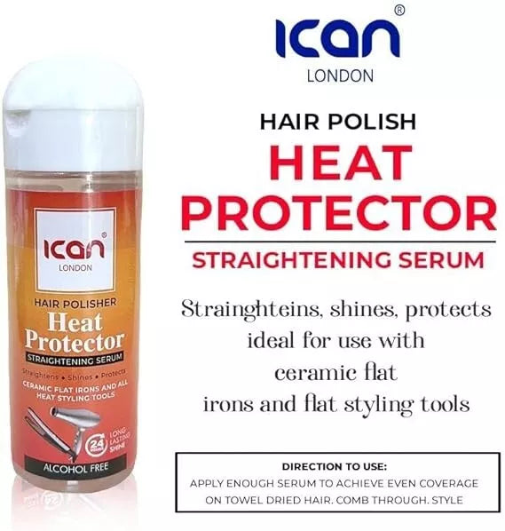 Ican London Hair Polisher Heat Protector Straightening Serum Alcohol Free 207ml