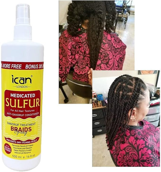 Ican London Medicated Sulfur Braid Spray Anti-dandruff Itch relief formula 500ml