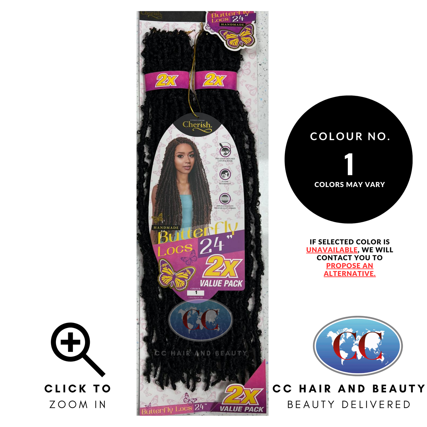 Cherish - Pre-Loop Crochet Braid 2X Value Pack Hair Extensions - Butterfly Locs 24''-colour 1