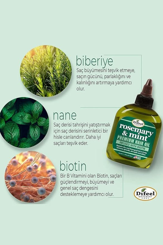 Difeel Rosemary and Mint Premium Hair Oil with Biotin 2.5 oz