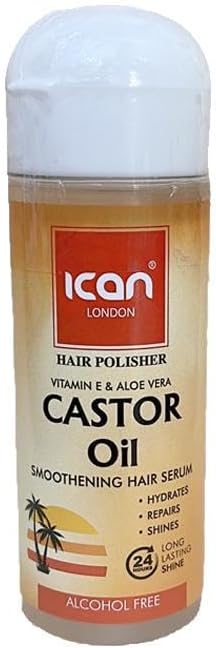 Ican London Hair Polisher Castor Oil Smoothing Hair Serum Alcohol Free 207ml