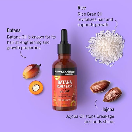 Aunt Jackie's Curls & Coils Batana, Jojoba & Rice Elixir Hair and Scalp Oil 2 oz