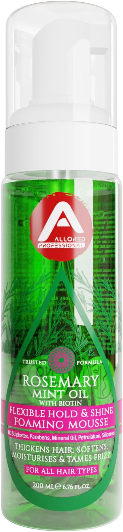 Allored Professional Rosemary Mint Hair Styling Foam Mousse Healthy & Defined Curls 200ml