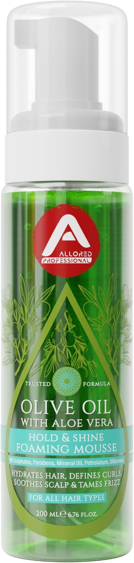 Allored Professional Olive Oil Hair Mousse Styling Foam With Aloe Vera – Sulfate-Free 200ml