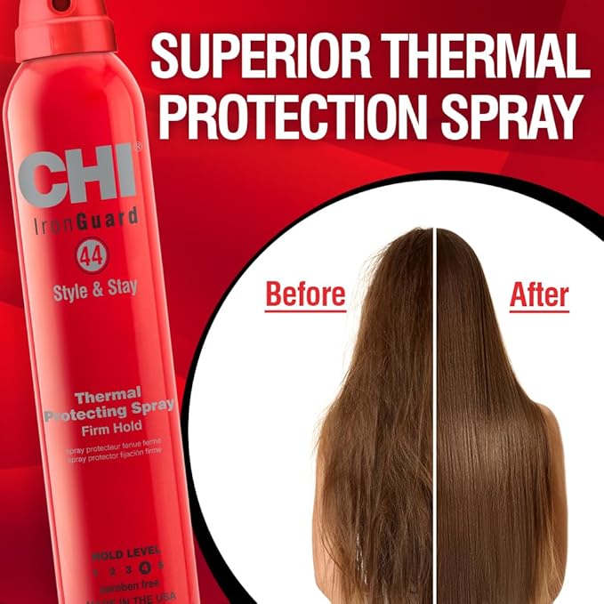 CHI 44 Iron Guard Style & Stay Firm Hold Protecting Spray, Heat Protectant & Hairspray 10oz