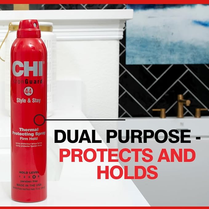 CHI 44 Iron Guard Style & Stay Firm Hold Protecting Spray, Heat Protectant & Hairspray 10oz