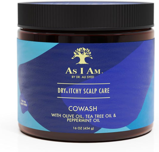 As I Am Dry & Itchy Scalp Care Cowash - With Olive Oil, Tea Tree Oil & Peppermint- 16 ounce Oil