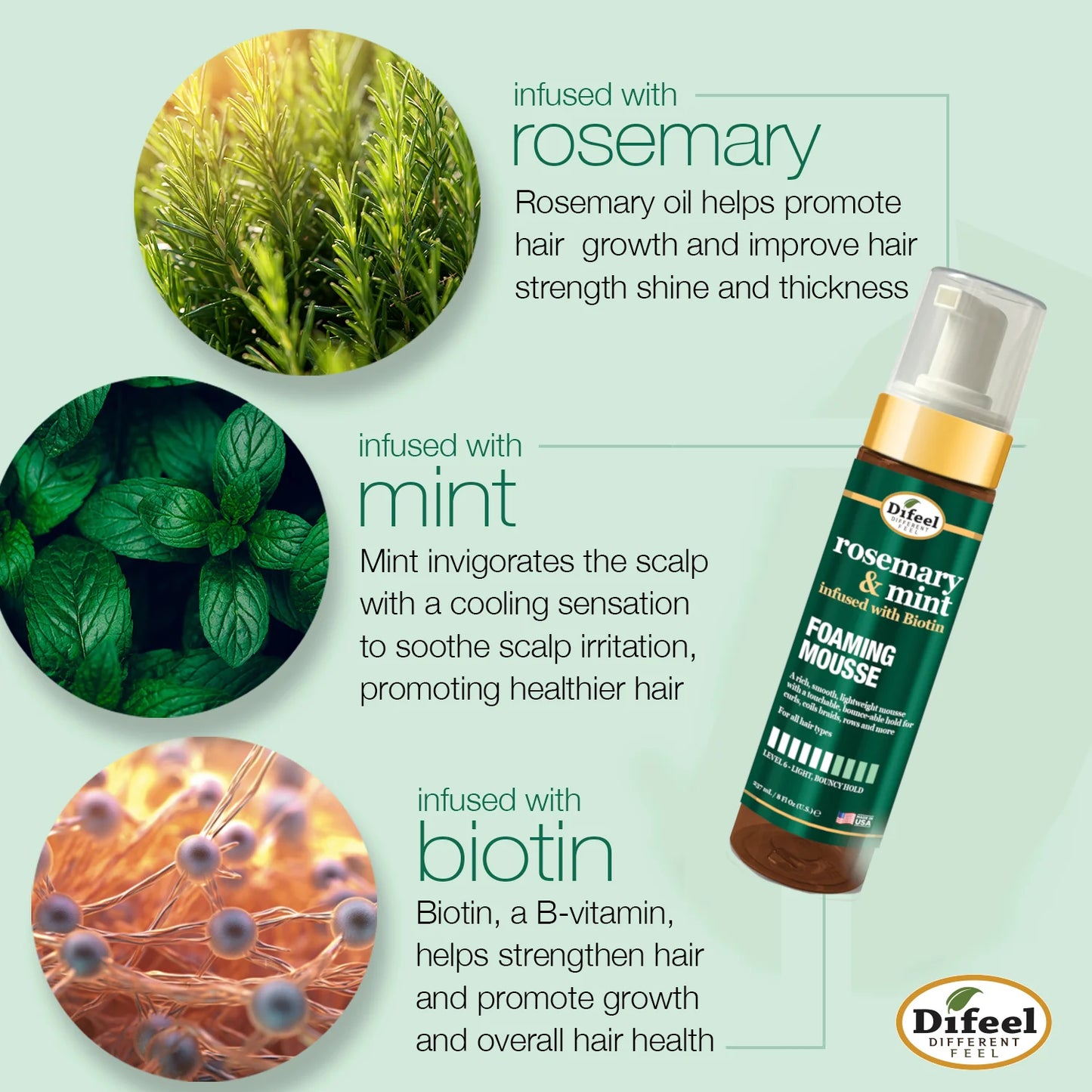 Difeel Rosemary & Mint Foaming Mousse 8oz