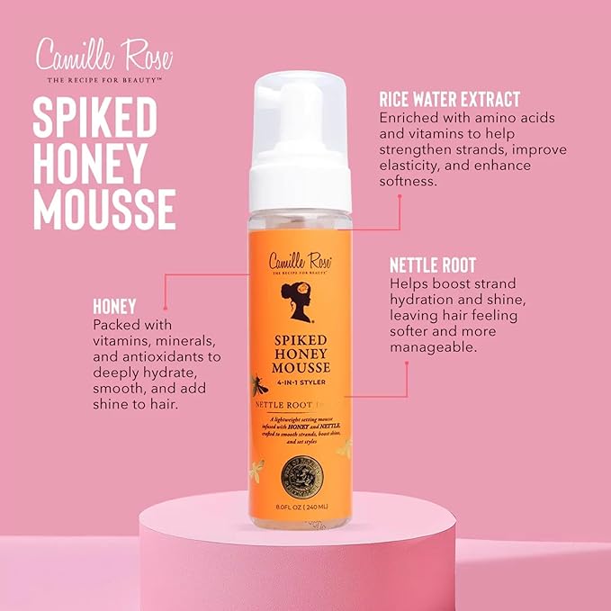 Camille Rose Spiked Honey Mousse, 4-in-1 Hair Styler 8oz