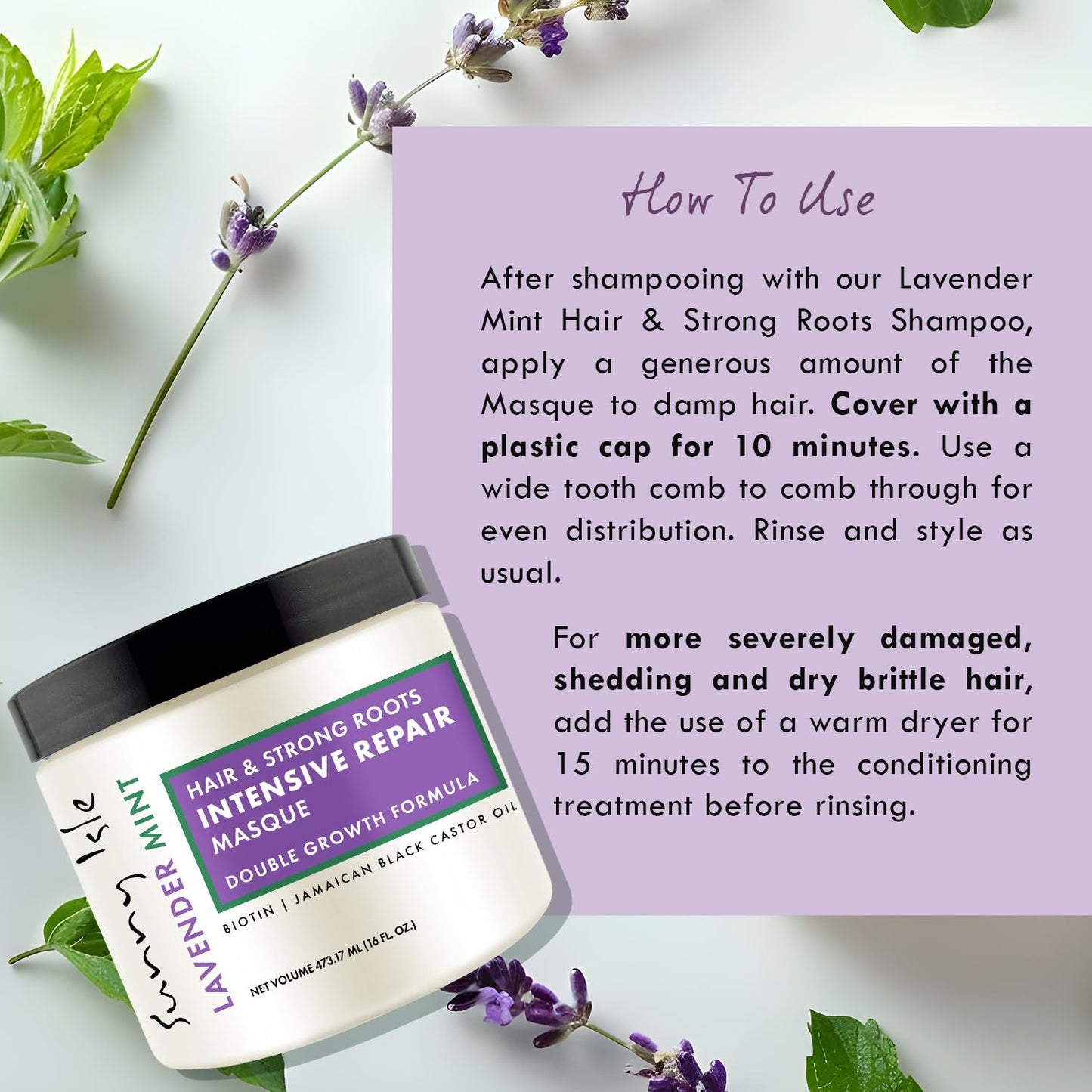 Sunny Isle Lavender Mint Hair & Strong Roots Intensive Repair Masque 16 oz