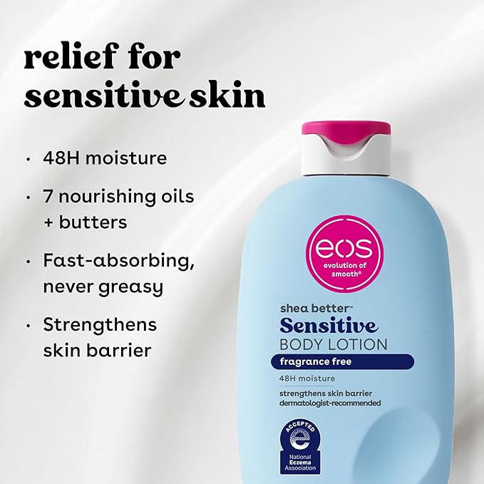 eos Shea Better Body Lotion Fragrance Free, 24-Hour Hydration Skin Care 16oz