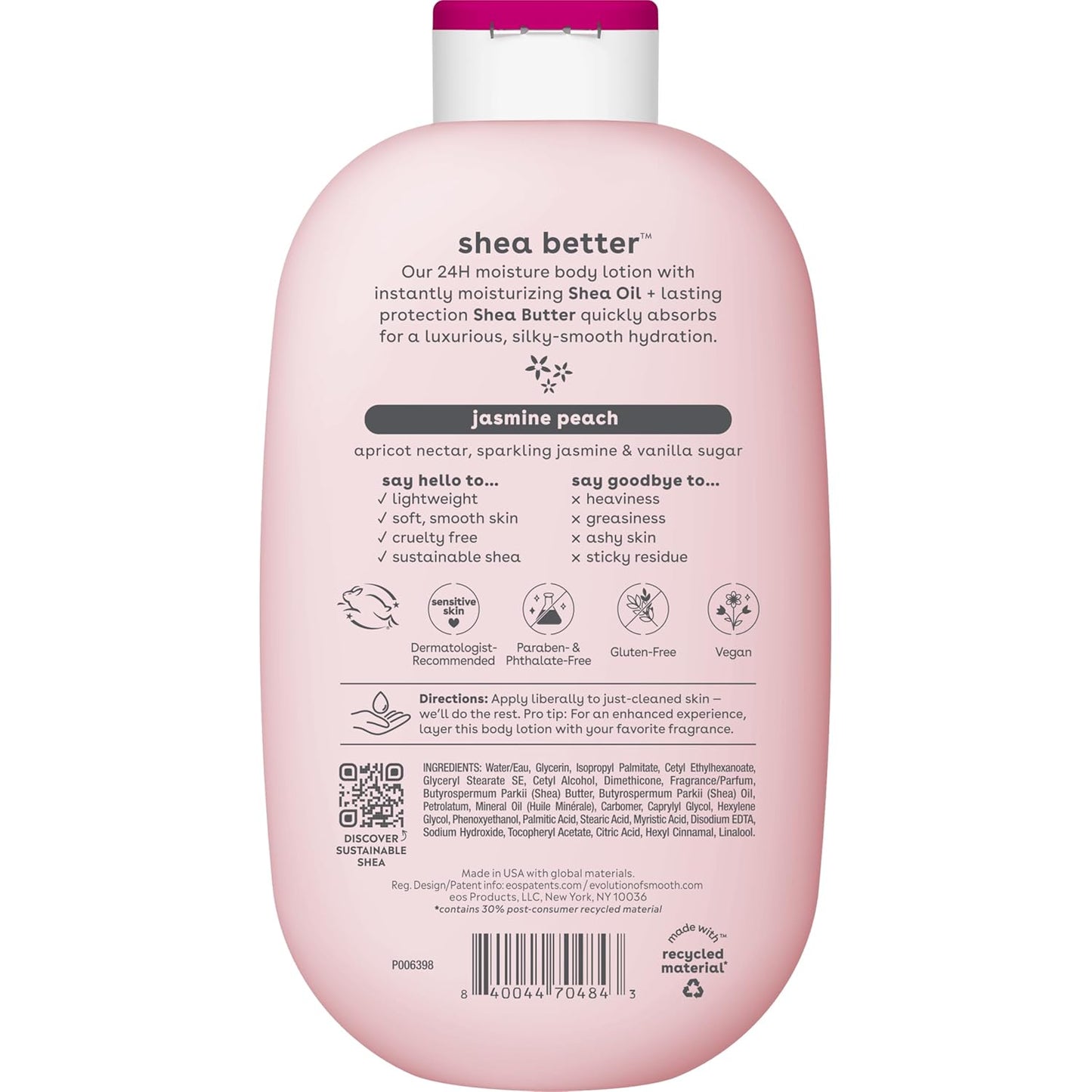 eos Shea Better Body Lotion Jasmine Peach, 24-Hour Moisture 16Oz
