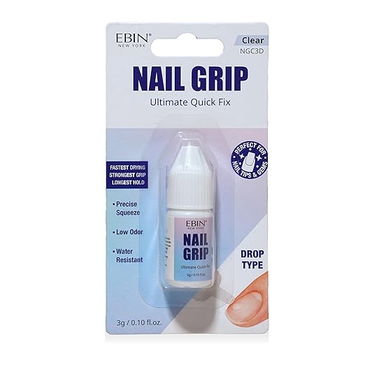 Nail Grip- Clear Drop, Quick Dry, Lasting Hold, Perfect for Press-On 0.10 Oz