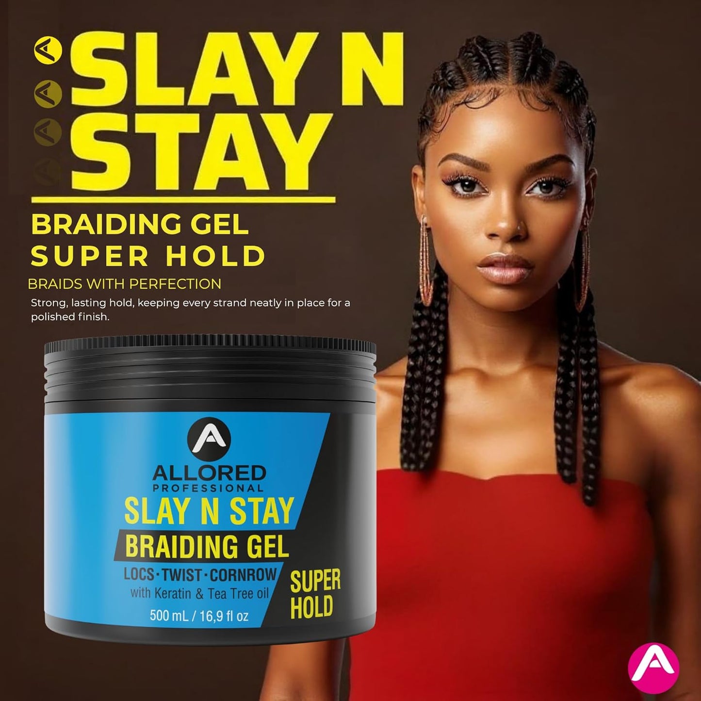 Allored Professional Slay N Stay Braiding Gel Super Hold with Keratin 500ml