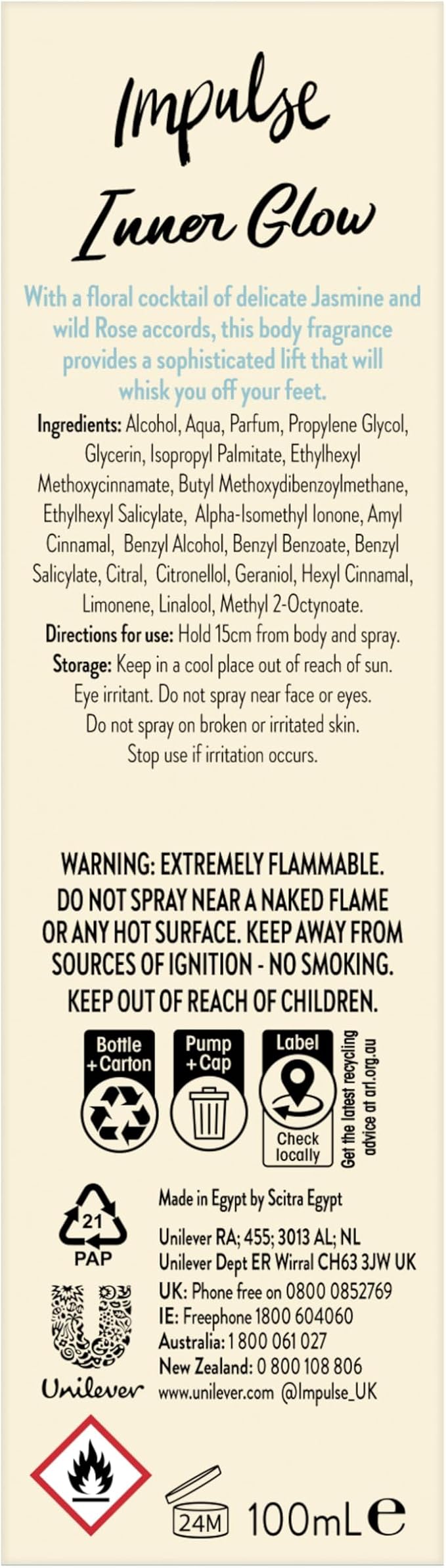 Impulse Inner Glow Wild Rose & Jasmine Body Mist 100ml
