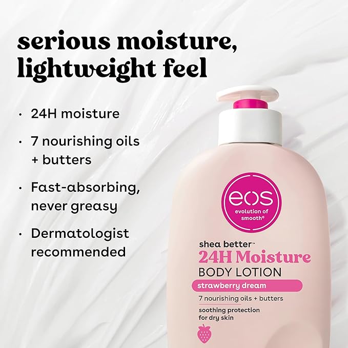 eos Shea Better Body Lotion Strawberry Dream, 24-Hour Moisture Skin Care 16Oz