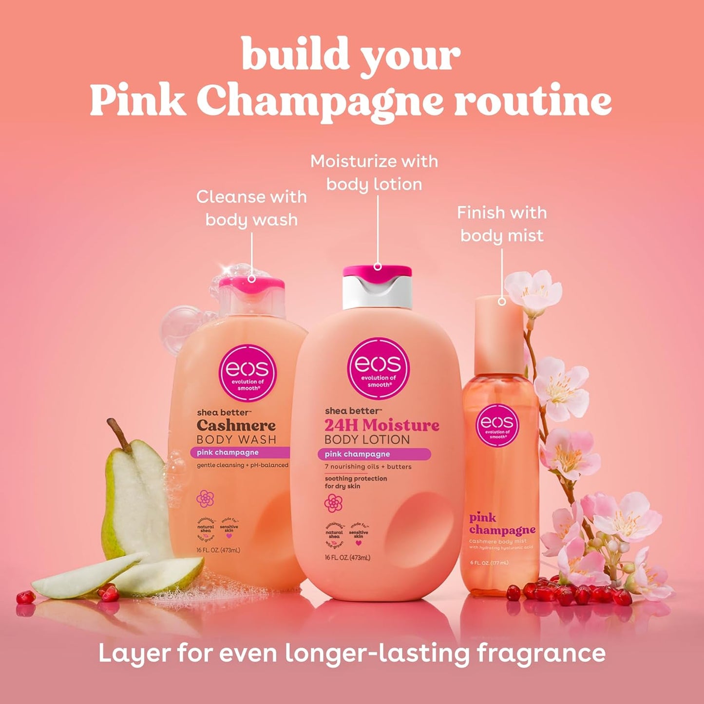 eos Cashmere Body Wash Pink Champagne Moisturising Shower Gel 16Oz