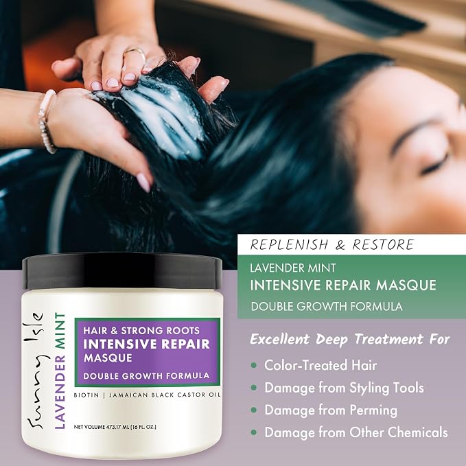 Sunny Isle Lavender Mint Hair & Strong Roots Intensive Repair Masque 16 oz