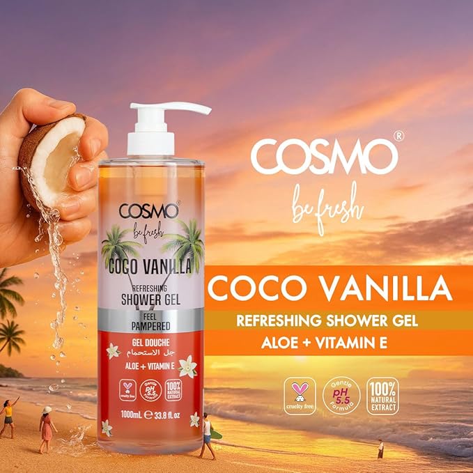 Cosmo Be Fresh Cocoa Vanilla Shower Gel with Aloe & Vitamin E 1000ml