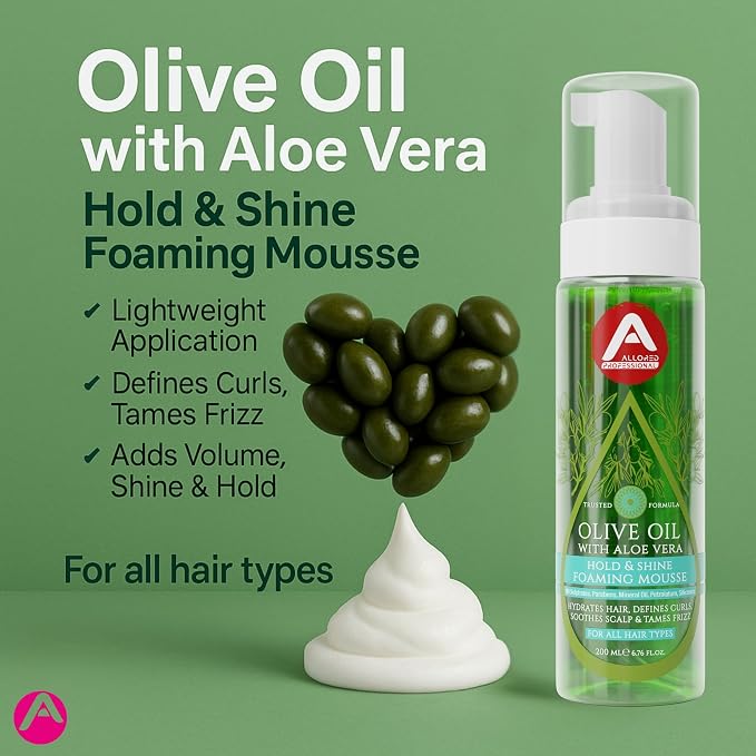 Allored Professional Olive Oil Hair Mousse Styling Foam With Aloe Vera – Sulfate-Free 200ml