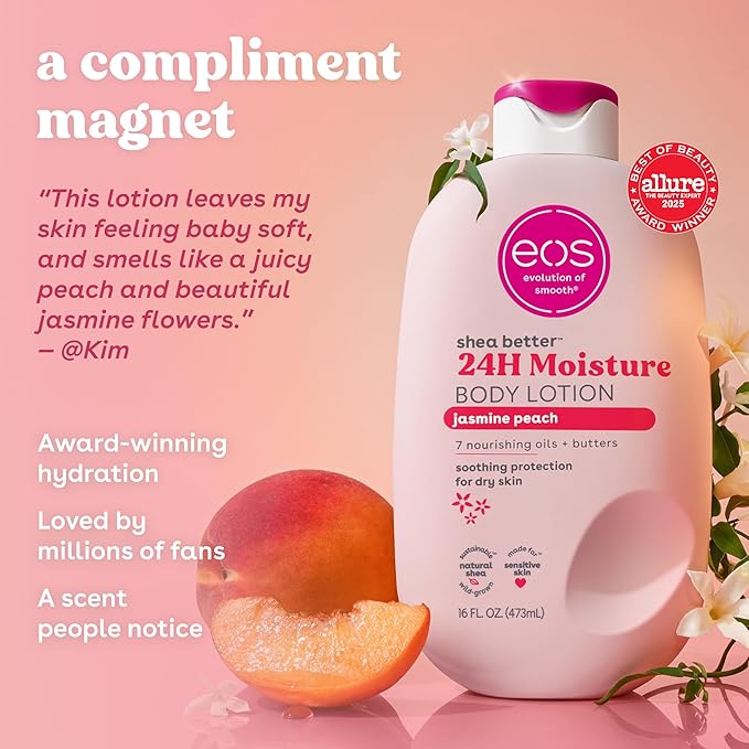 eos Shea Better Body Lotion Jasmine Peach, 24-Hour Moisture 16Oz