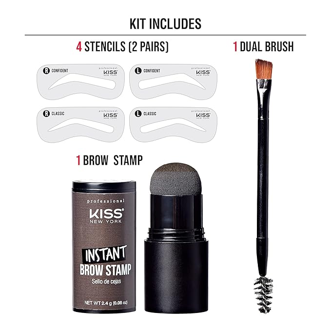 Kiss New York Instant Brow Stamp and Stencil Kit Powder Stamp Eyebrow Shaping Kit