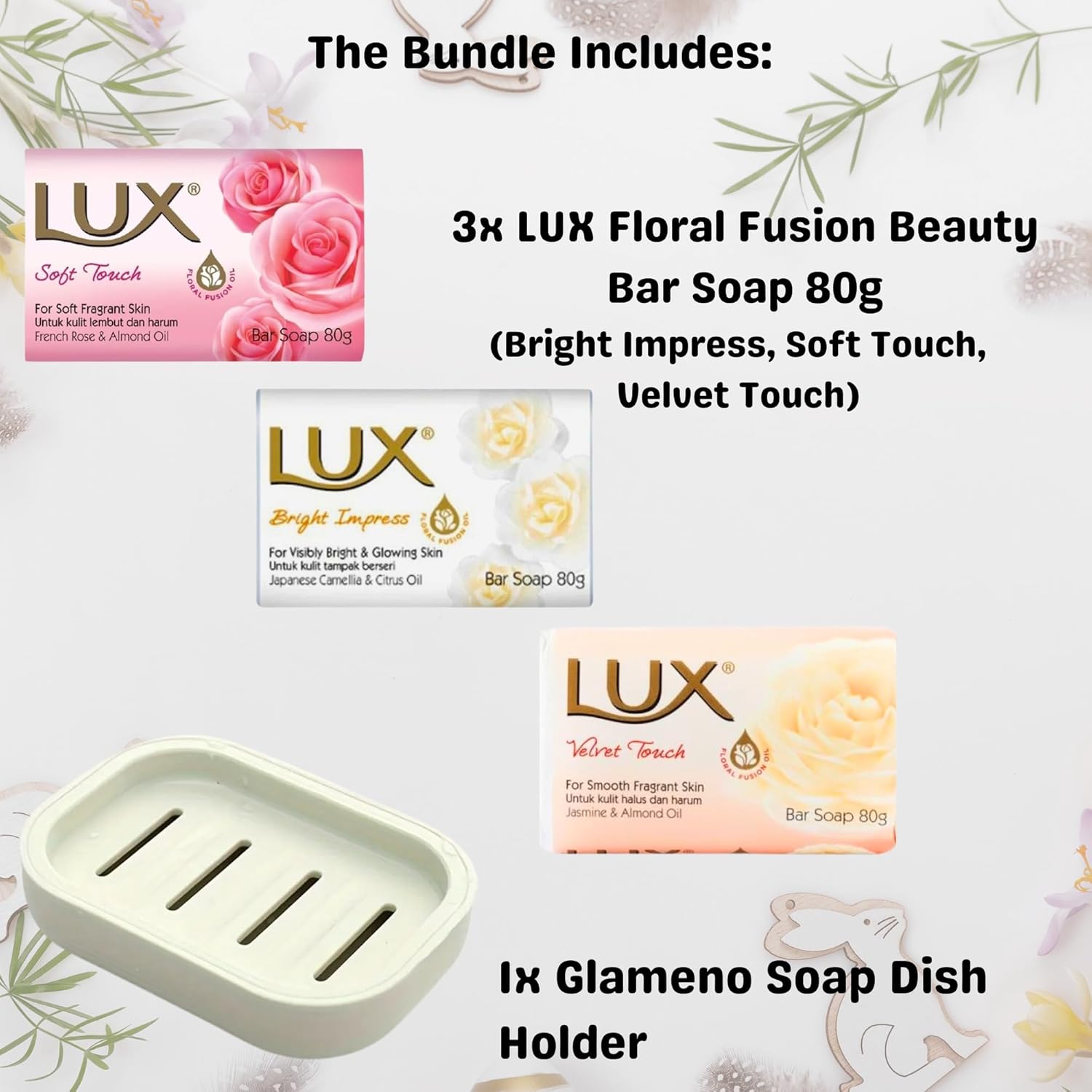 Soap Bar Bundle with 3x Lux Soap Floral Fusion Beauty Bars