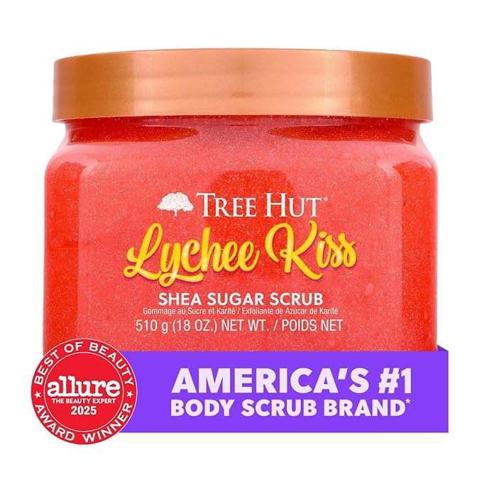 Tree Hut Lychee Shea Sugar Scrub, Exfoliating, Hydrating & Moisturizing Body Scrub 18Oz