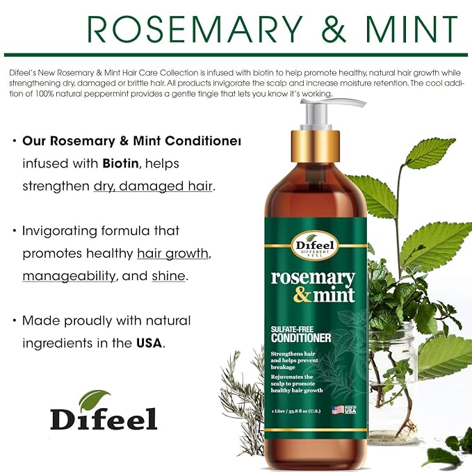 Difeel Rosemary And Mint Hair Strengthening Conditioner With Biotin 1Ltr