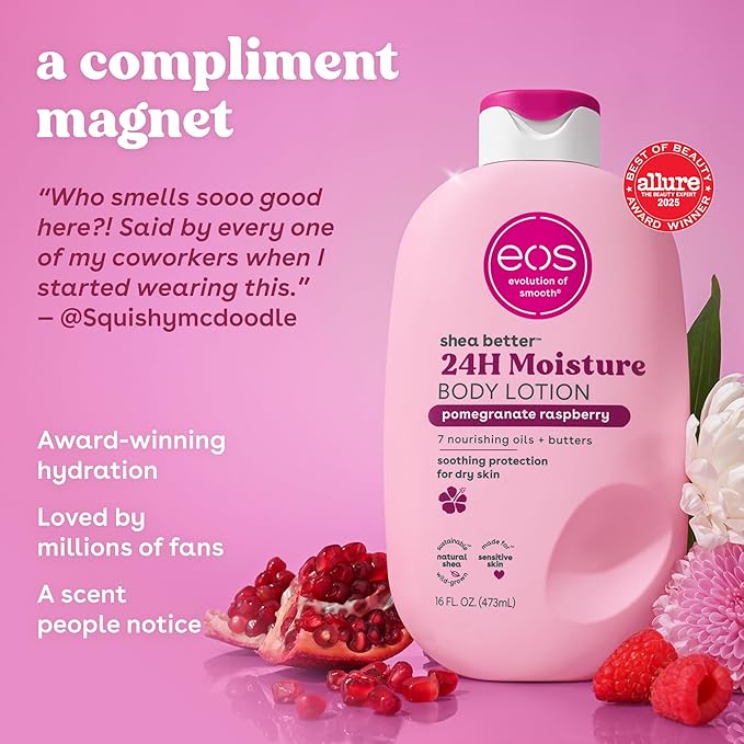 eos Shea Better Body Lotion Pomegranate Raspberry, 24-Hour Moisture 16Oz