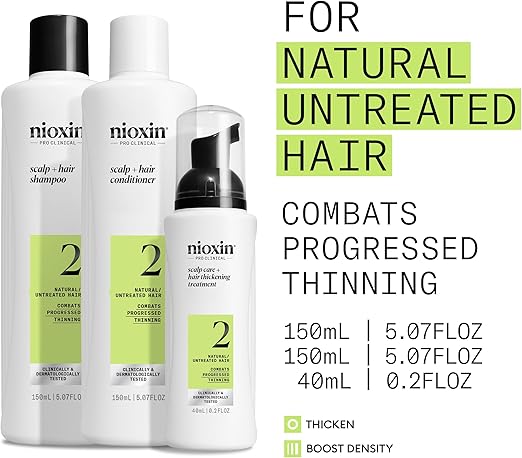 Nioxin System 2 - Hair Thickening System For Natural Hair with Progressed Thinning Kit
