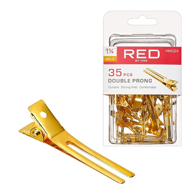 Red by Kiss Gold Metal Hair Clips, Durable Sturdy Hold Styling & Curl Setting 70 Ble Prong