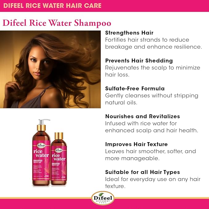 Difeel Rice Water Strengthening Sulfate Free Shampoo 12oz
