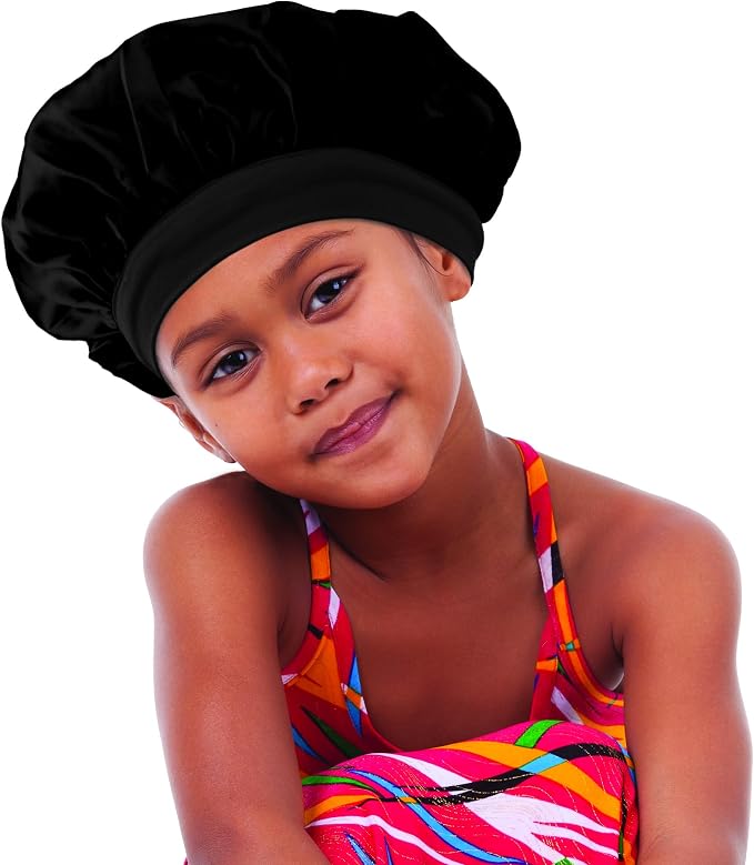 DONNA Comfort Fit Satin Bonnet for Kids – Reversible Silky Sleep Cap with Wide Band